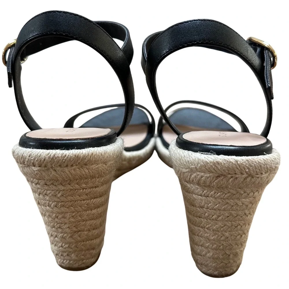 Stuart Weitzman Black Leather Espadrille Wedge Sandals Ankle Strap Size 8 - Picture 7 of 8